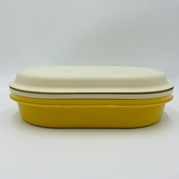 Vintage Tupperware 3 Piece Oval Server Harvest Gold Almond 1326,1327,1328 - Picture 1 of 9